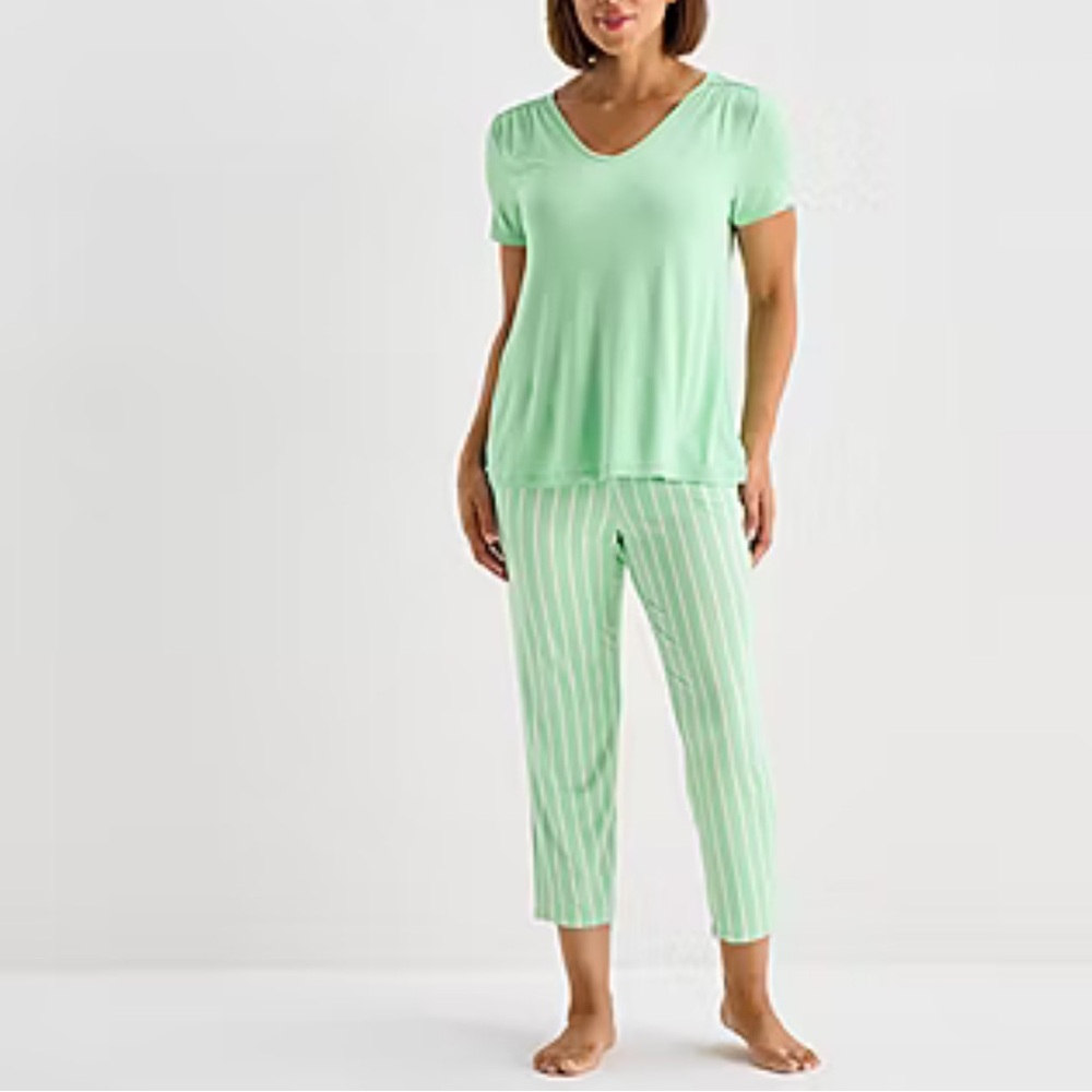 Liz Claiborne Cool and Calm Womens V-Neck Short Sleeve 2-pc. Pajama Set